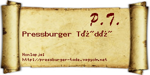 Pressburger Tádé névjegykártya